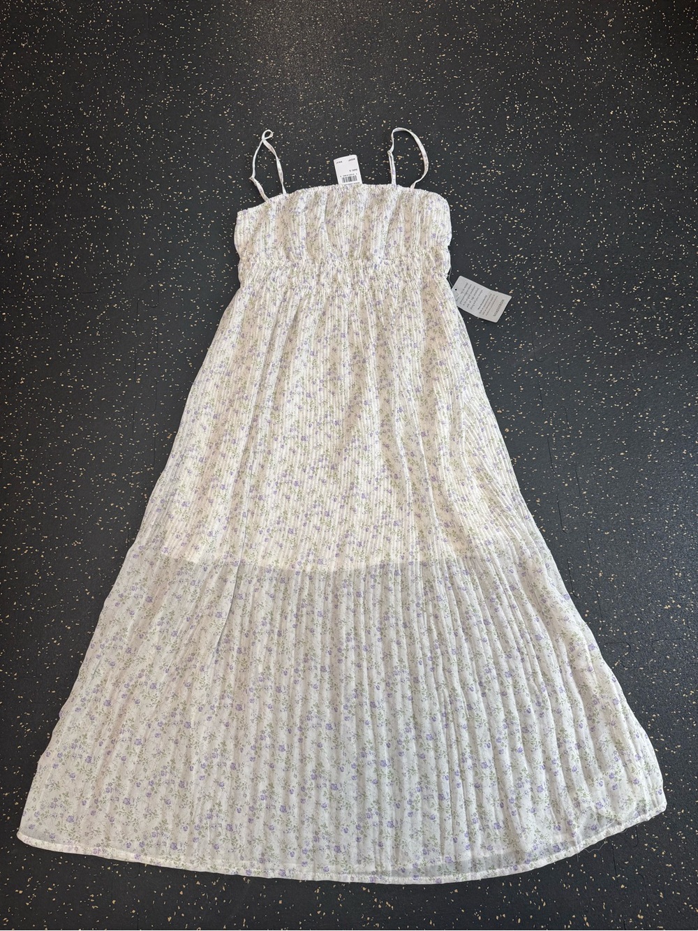 White Floral Smocked Maxi Dress with Lavender Print